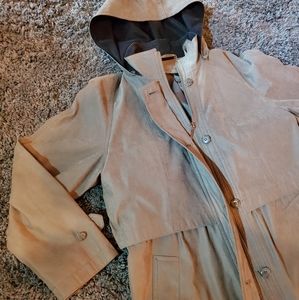 Womens full length soft touch trench coat w hood M